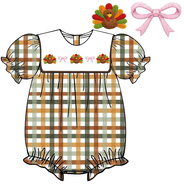 PO 7: Girls Turkey and Bow Short sleeve French knot Bubble (ETA- JUNE JULY)