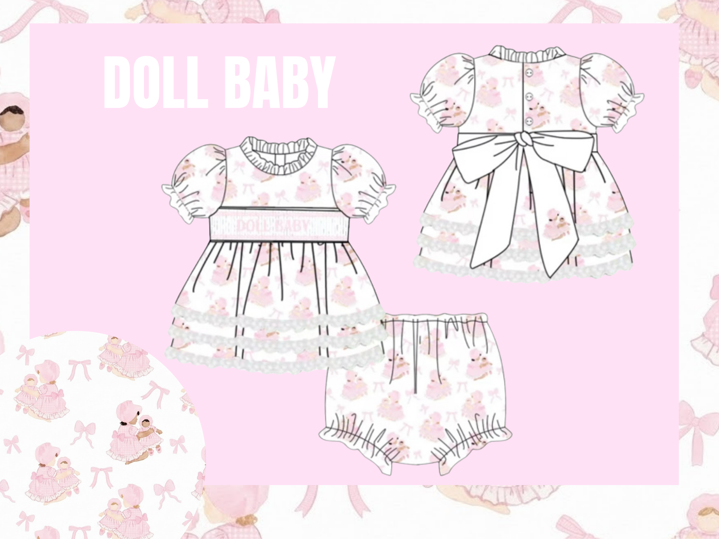 Hand Smocked "muñeca bebe" Tiered Bloomer Set (Spanish) | Pre Order