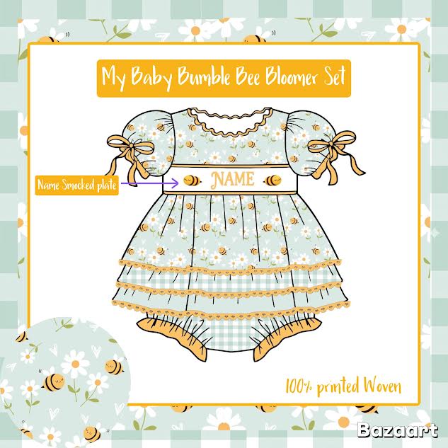 PO5: Baby Bumble Bee Hand Smocked Diaper Set (ETA: JULY)