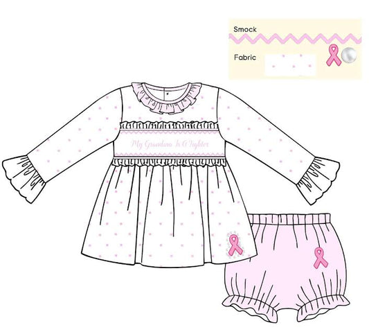 PO 6: Custom Plate Breast Cancer Hand Smocked Bloomer Set ( ETA: MID JULY- AUGUST)