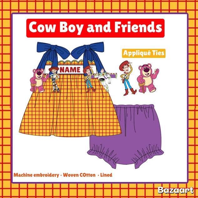 PO5:  Cowboy & Friends Girls Hand Smocked Dipper Set (ETA:JULY)