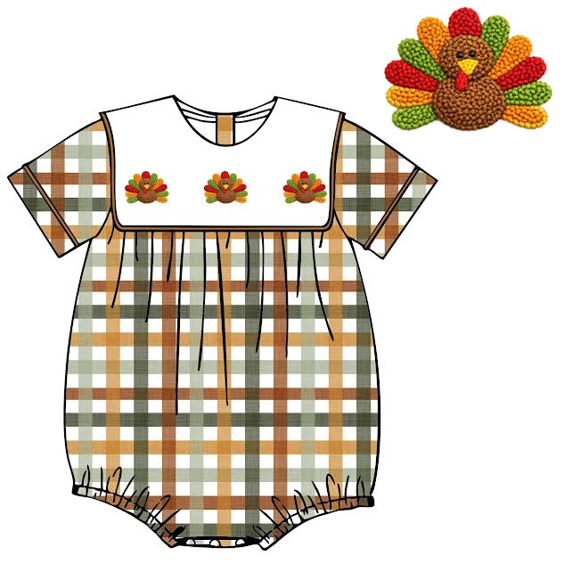 PO 7 : Boys Turkey French Knot Short Sleeve Bubble (ETA LATE JULY- AUGUST)