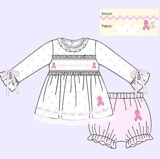 PO 6: Custom Plate Breast Cancer Hand Smocked Bloomer Set ( ETA: MID JULY- AUGUST)