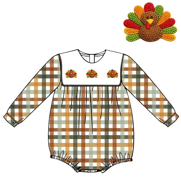 PO 7 : Boys Turkey French Knot Long Sleeve Bubble (ETA LATE JULY- AUGUST)