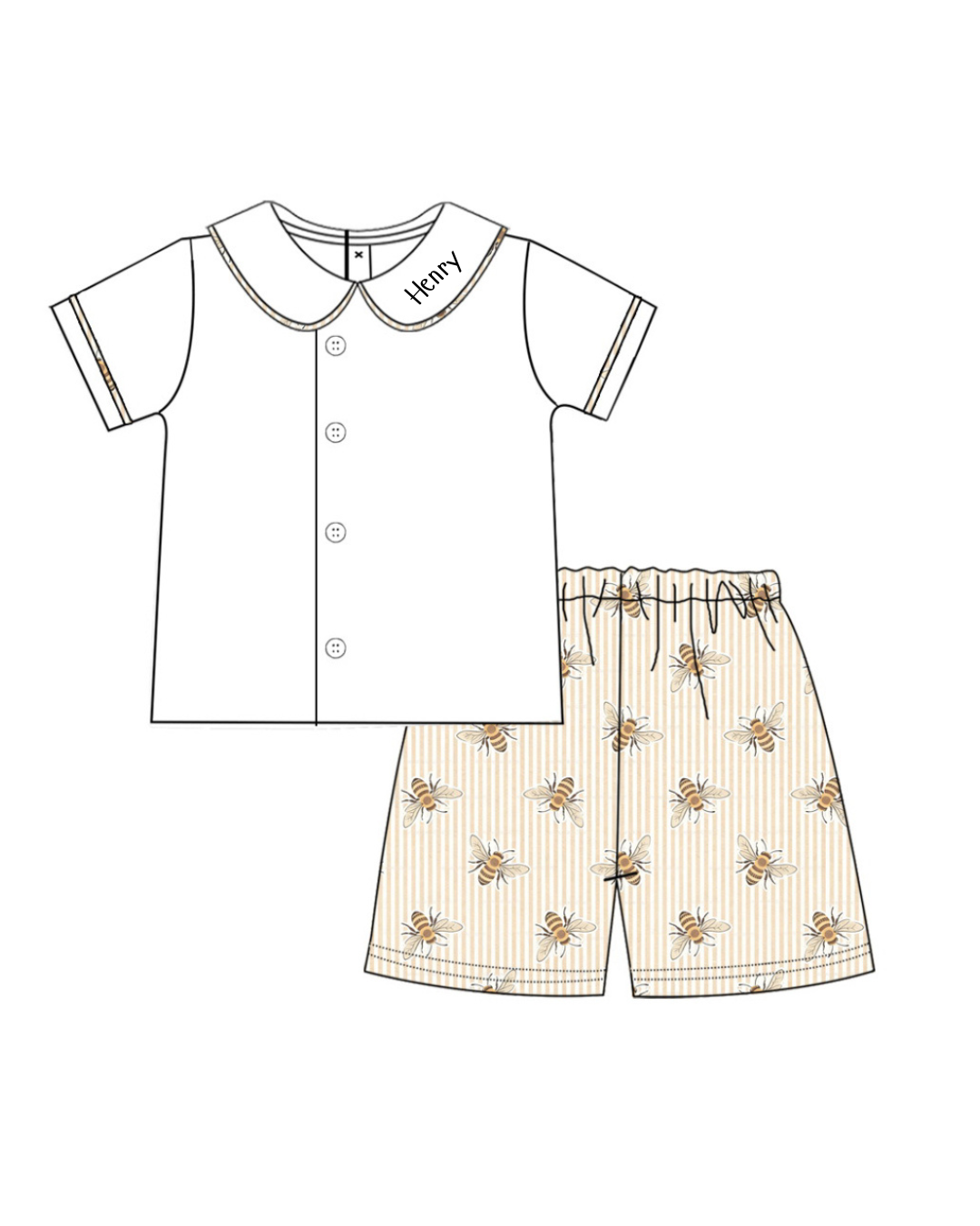 Fly Like A Bee Boys Custom Hand Embroidered Short Set | Preorder