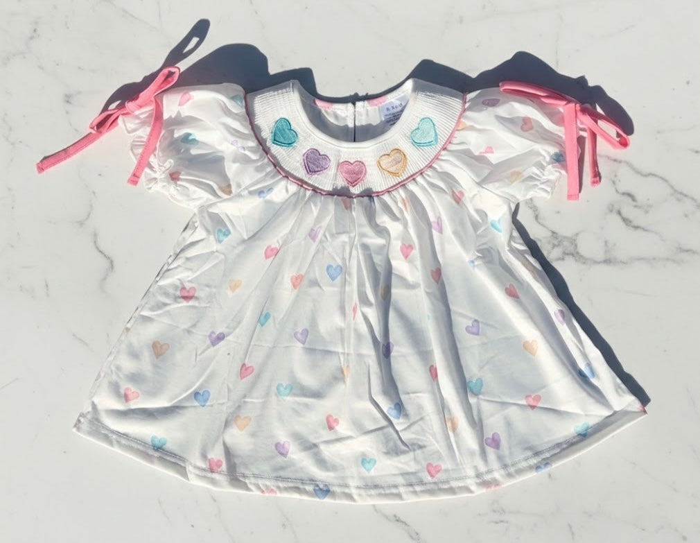 Embroidered Hearts Smocked Dress