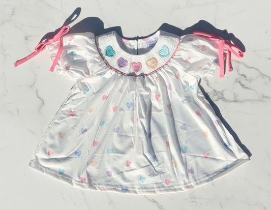 Embroidered Hearts Smocked Dress